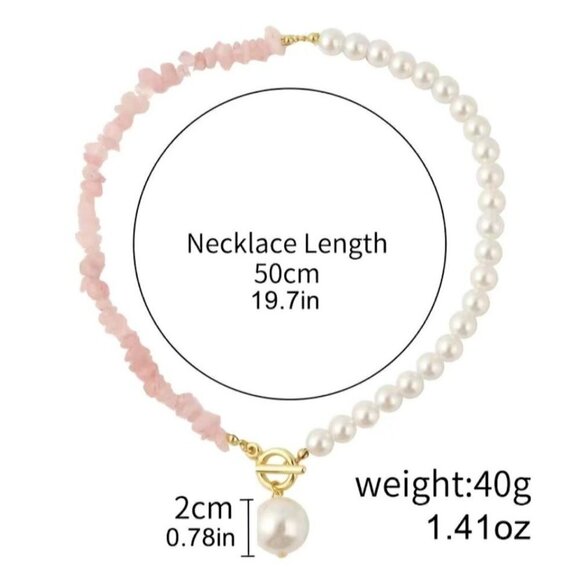 Pearl Pendant Half Rose Quartz Half Pearl Necklace NEW - Picture 3 of 4